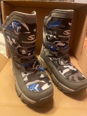 Hobibear Kids' Gray & Blue Camo Snow Boots